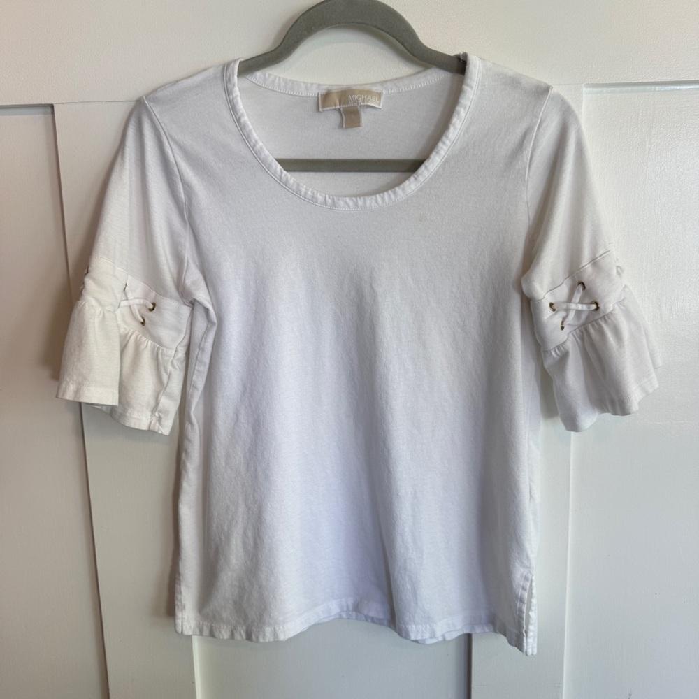 Michael Kors White Short Sleeve Top with Tie Detail
